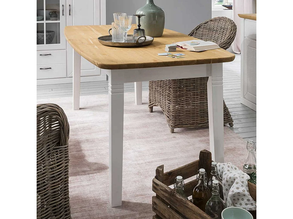 Küchen Tisch in Weiß und Kieferfarben Kulissenauszug