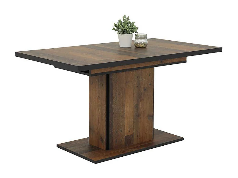 Säulen Esstisch in Altholz Optik Kulissenauszug