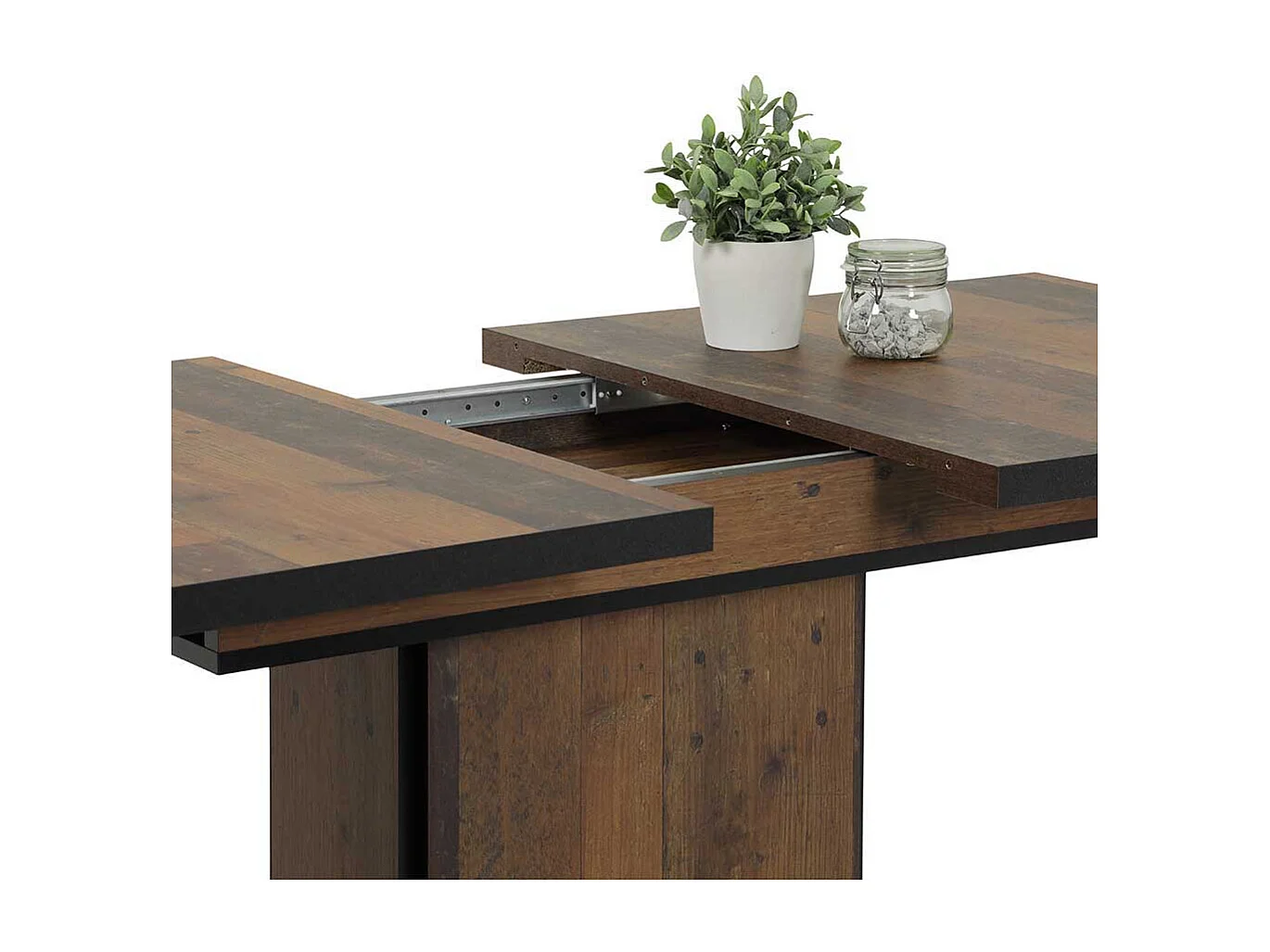 Säulen Esstisch in Altholz Optik Kulissenauszug