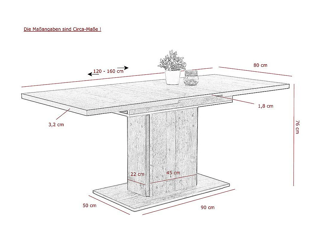 Säulen Esstisch in Altholz Optik Kulissenauszug