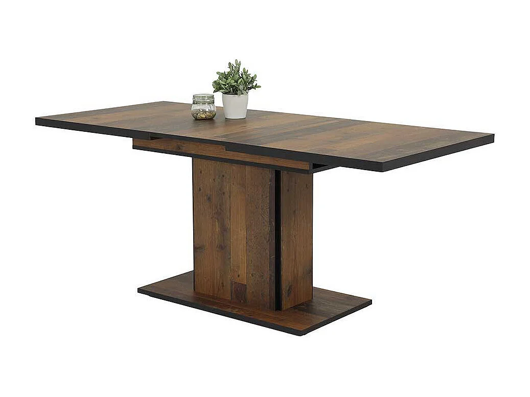 Säulen Esstisch in Altholz Optik Kulissenauszug