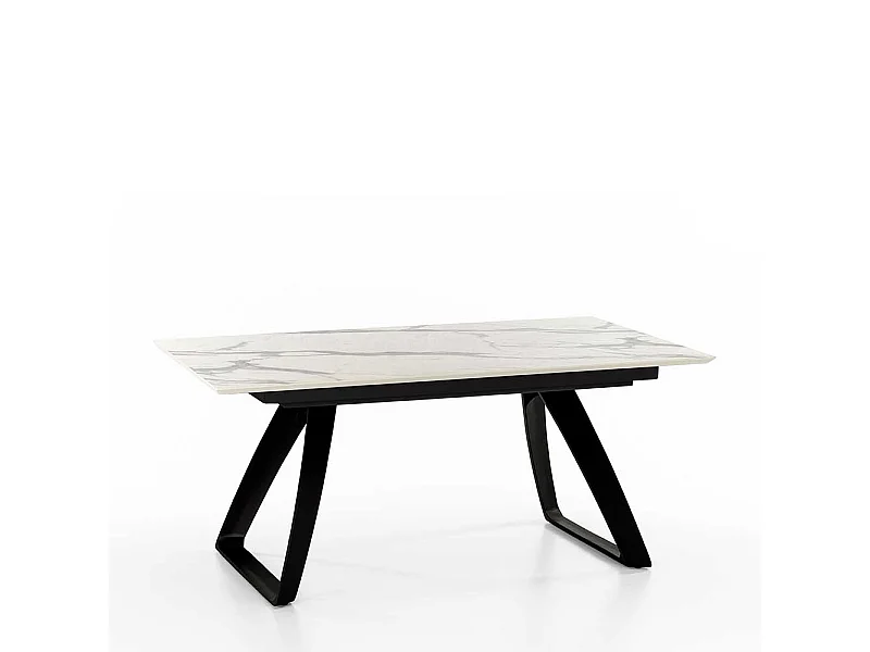 Ausziehtisch in Weiß und Schwarz Bügelgestell