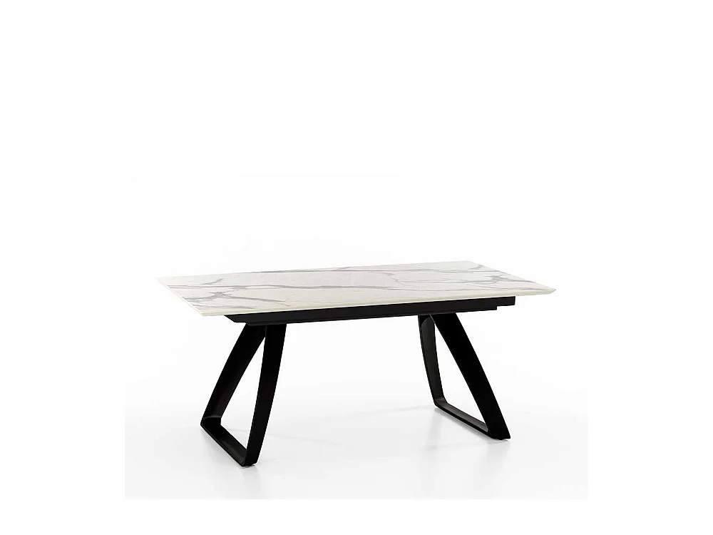 Ausziehtisch in Weiß und Schwarz Bügelgestell