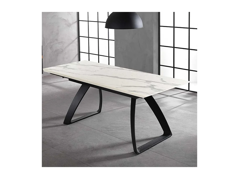 Ausziehtisch in Weiß und Schwarz Bügelgestell