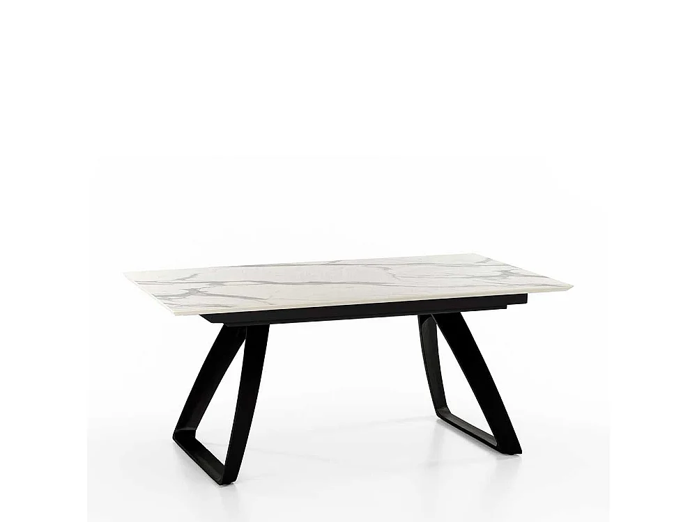 Ausziehtisch in Weiß und Schwarz Bügelgestell