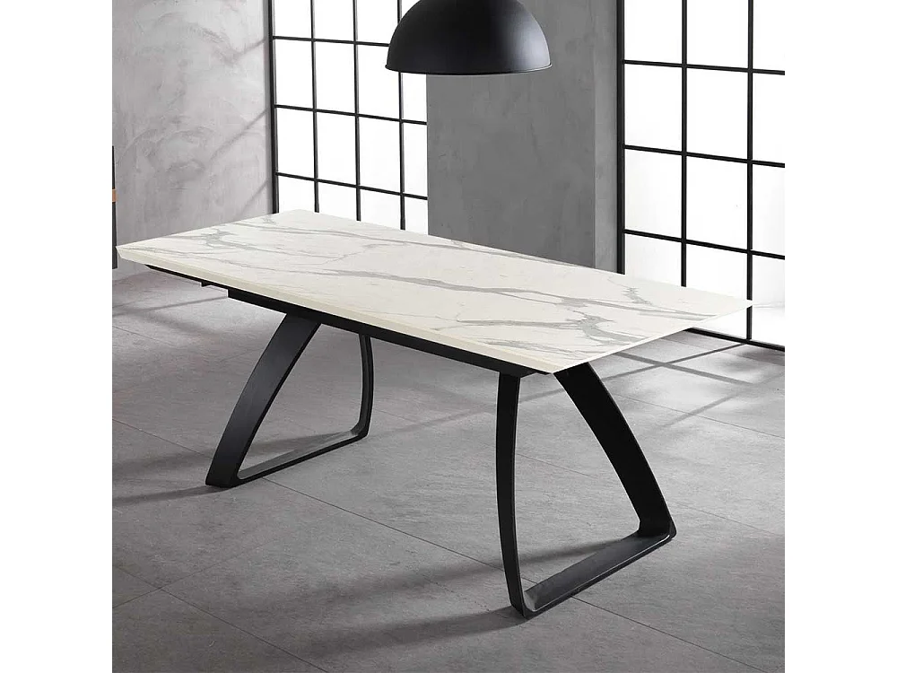 Ausziehtisch in Weiß und Schwarz Bügelgestell