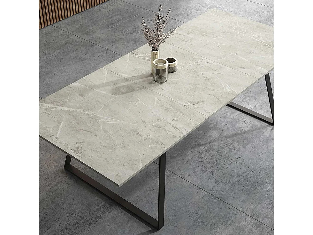 Ausziehtisch in Hellgrau und Schwarz Bügelgestell