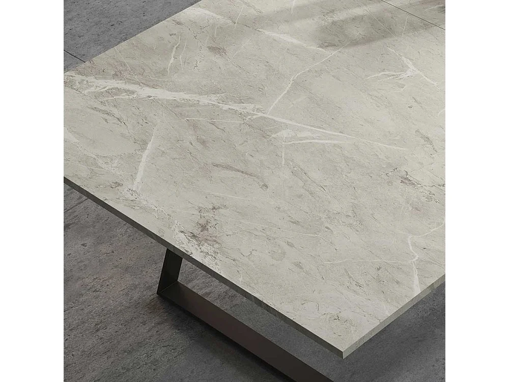 Ausziehtisch in Hellgrau und Schwarz Bügelgestell