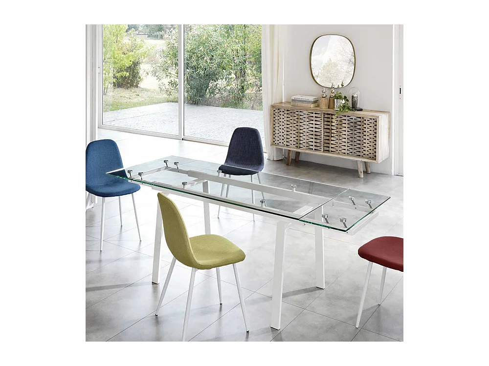 Glas Esszimmertisch aus Sicherheitsglas und Metall verlängerbar