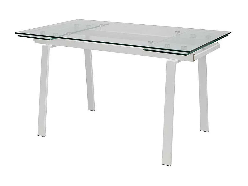 Glas Esszimmertisch aus Sicherheitsglas und Metall verlängerbar