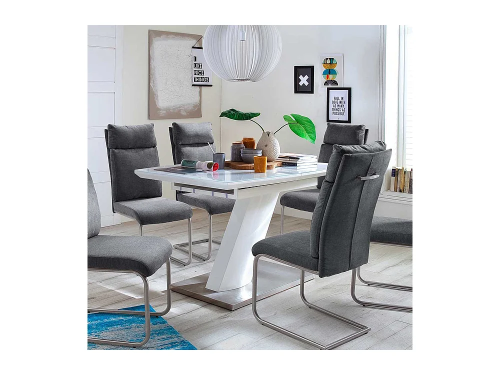 Design Esstisch mit Säulengestell Weiß Hochglanz