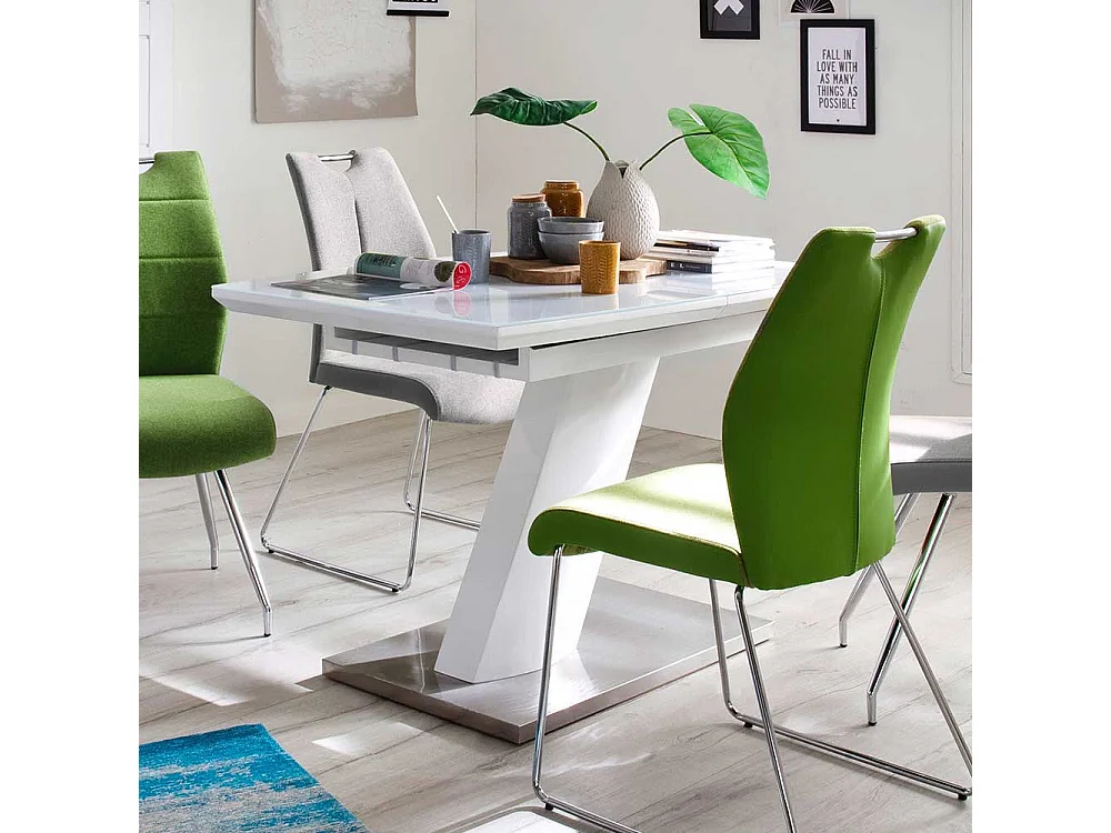 Design Esstisch mit Säulengestell Weiß Hochglanz