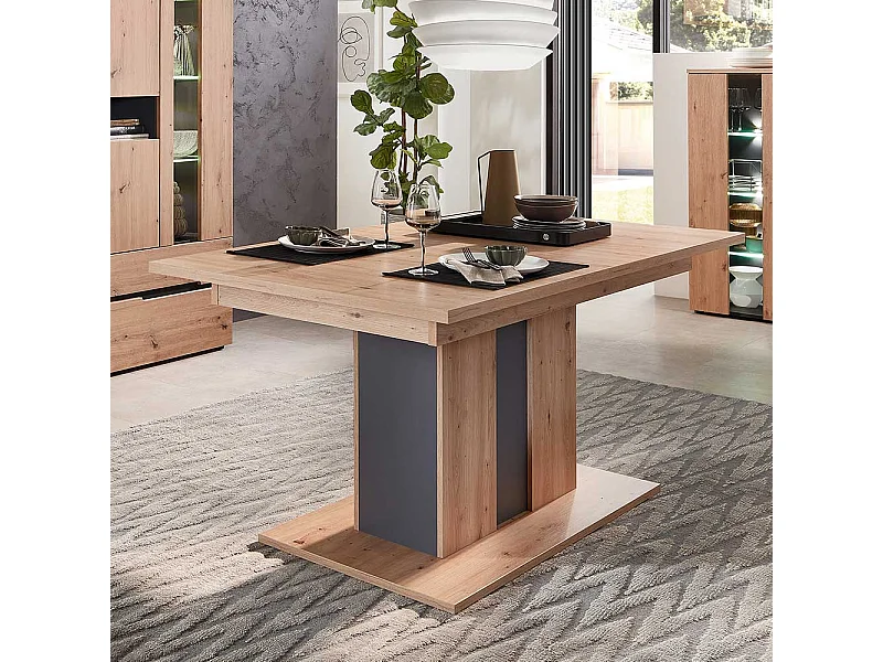 Esszimmer Ausziehtisch modern in Wildeichefarben Dunkelgrau