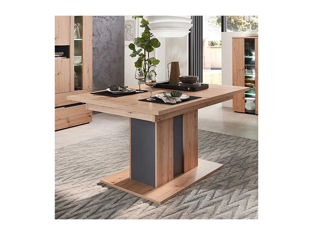Esszimmer Ausziehtisch modern in Wildeichefarben Dunkelgrau