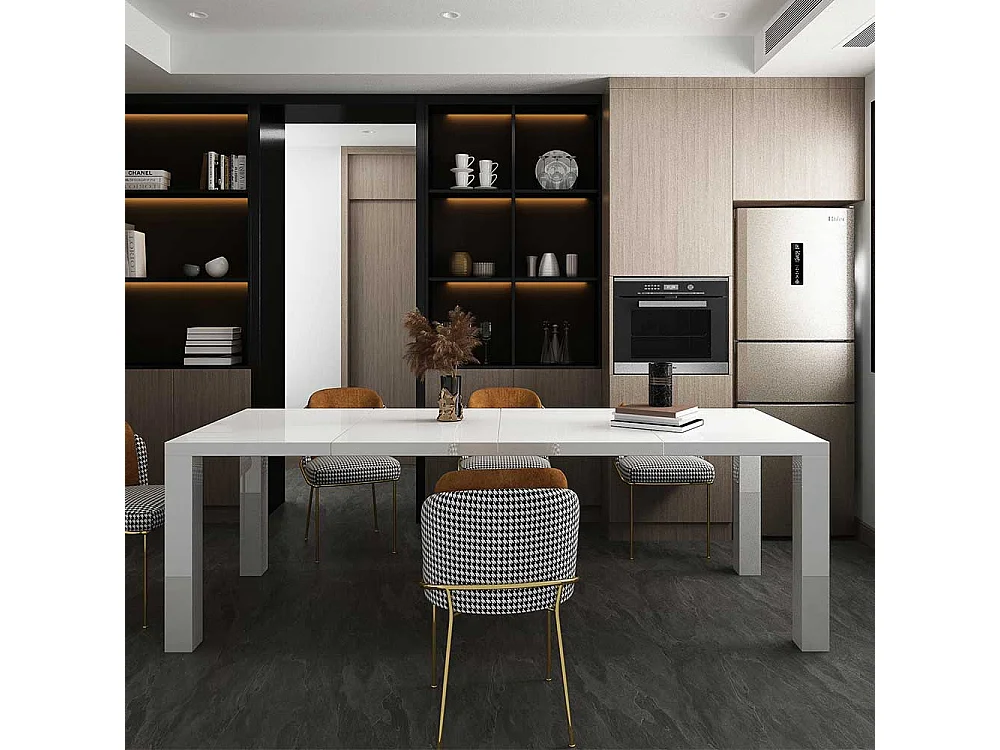 Esszimmer Tisch in Weiß Hochglanz Mittelauszug