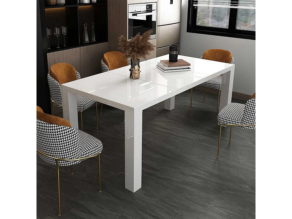 Esszimmer Tisch in Weiß Hochglanz Mittelauszug