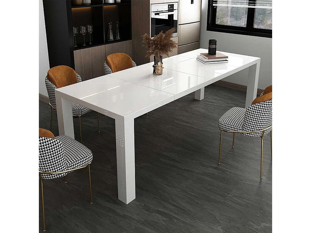 Esszimmer Tisch in Weiß Hochglanz Mittelauszug