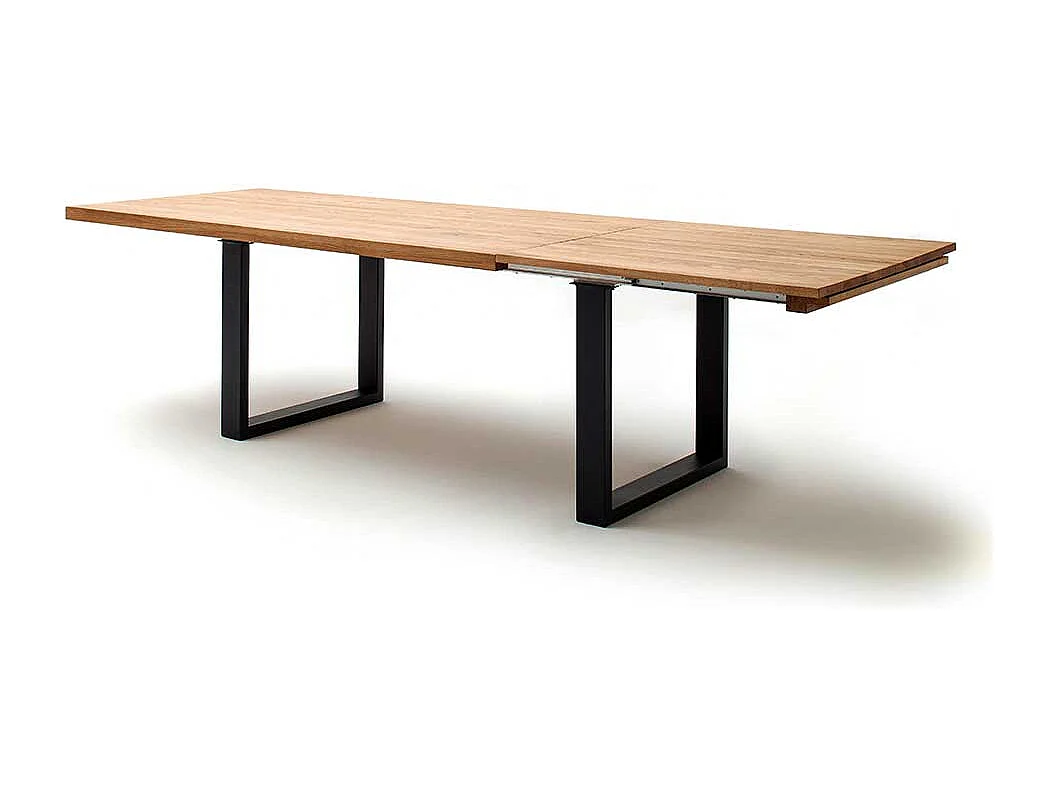 Ausziehtisch aus Wildeiche Massivholz Bügelgestell in Schwarz