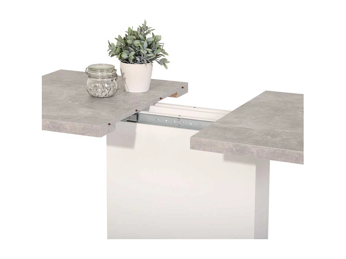 Esszimmertisch in Weiß Beton Grau Säulengestell