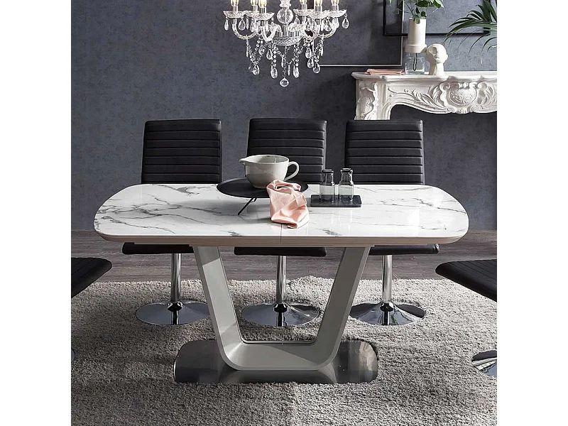 Luxus Esszimmertisch in Weiß Marmoroptik Grau