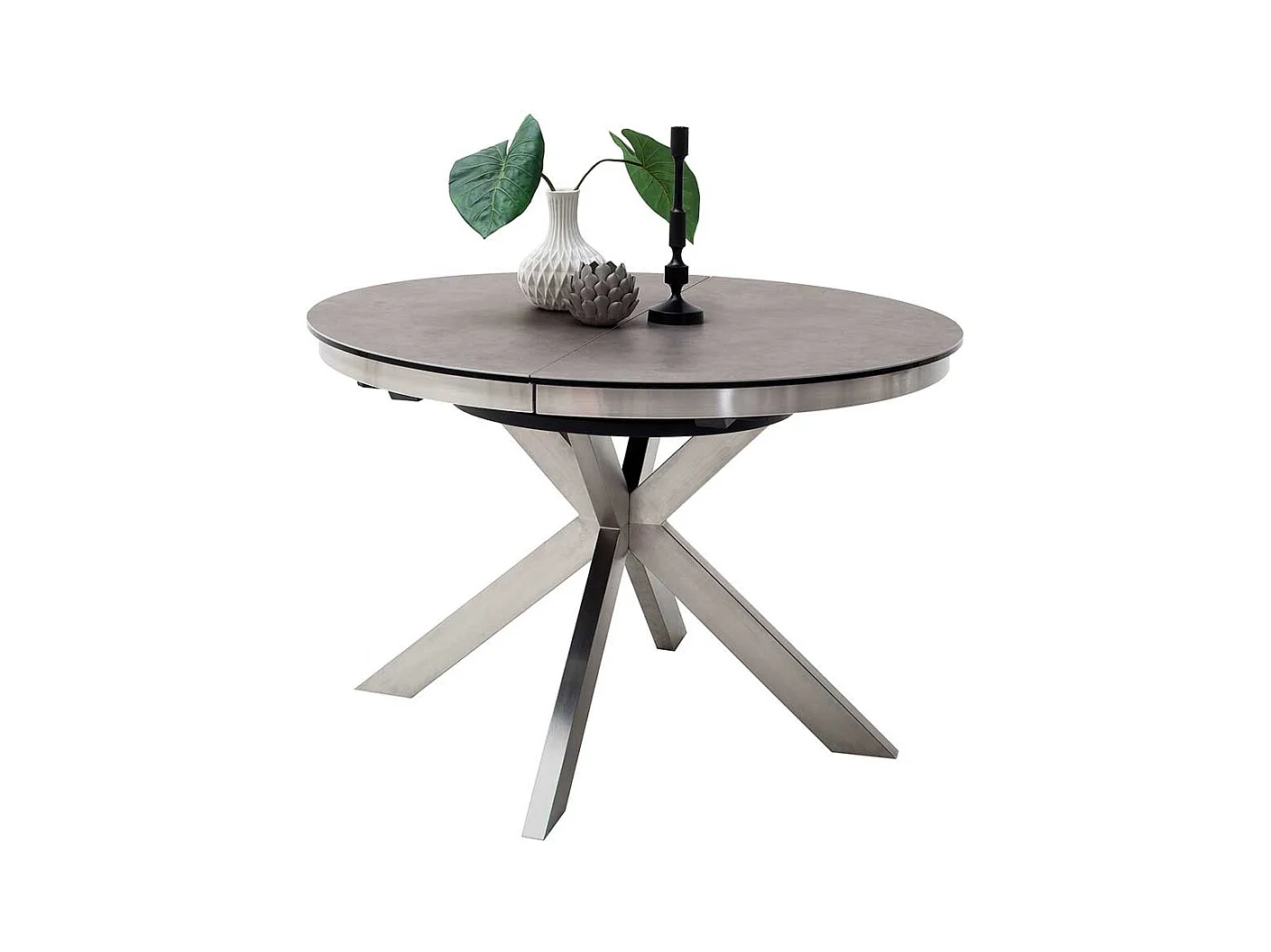 Esszimmertisch in Anthrazit und Silberfarben einer Einlegeplatte