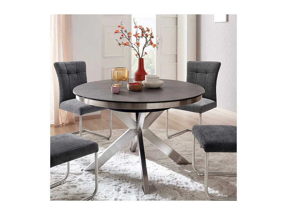 Esszimmertisch in Anthrazit und Silberfarben einer Einlegeplatte