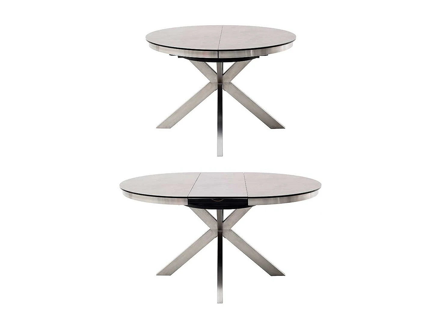 Esszimmertisch in Anthrazit und Silberfarben einer Einlegeplatte