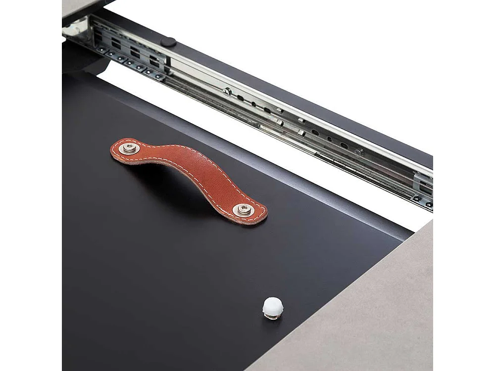 Esszimmertisch in Anthrazit und Silberfarben einer Einlegeplatte