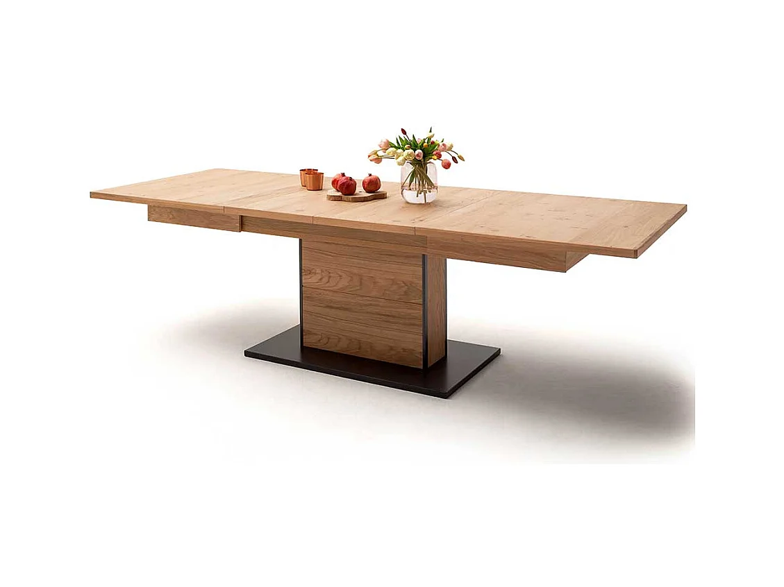 Säulen Esszimmertisch in Asteiche Bianco furniert Mittelauszug