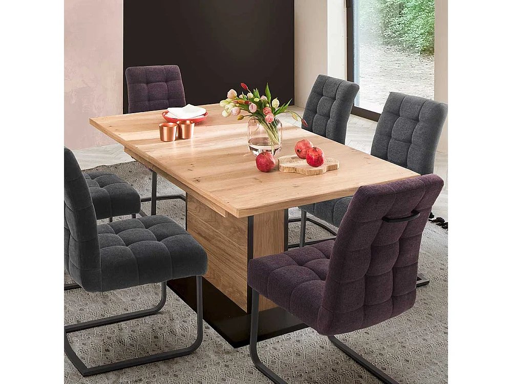 Säulen Esszimmertisch in Asteiche Bianco furniert Mittelauszug