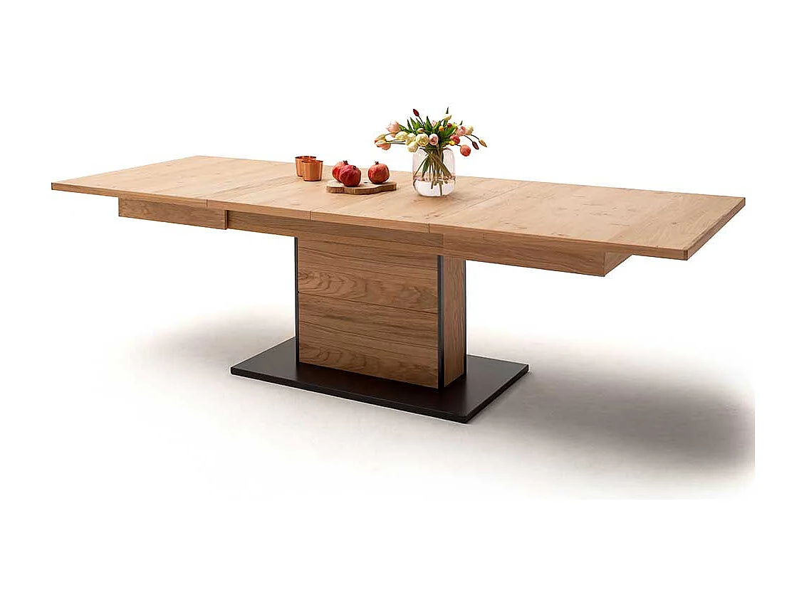 Säulen Esszimmertisch in Asteiche Bianco furniert Mittelauszug