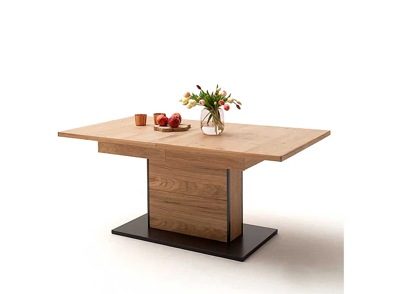 Säulen Esszimmertisch in Asteiche Bianco furniert Mittelauszug