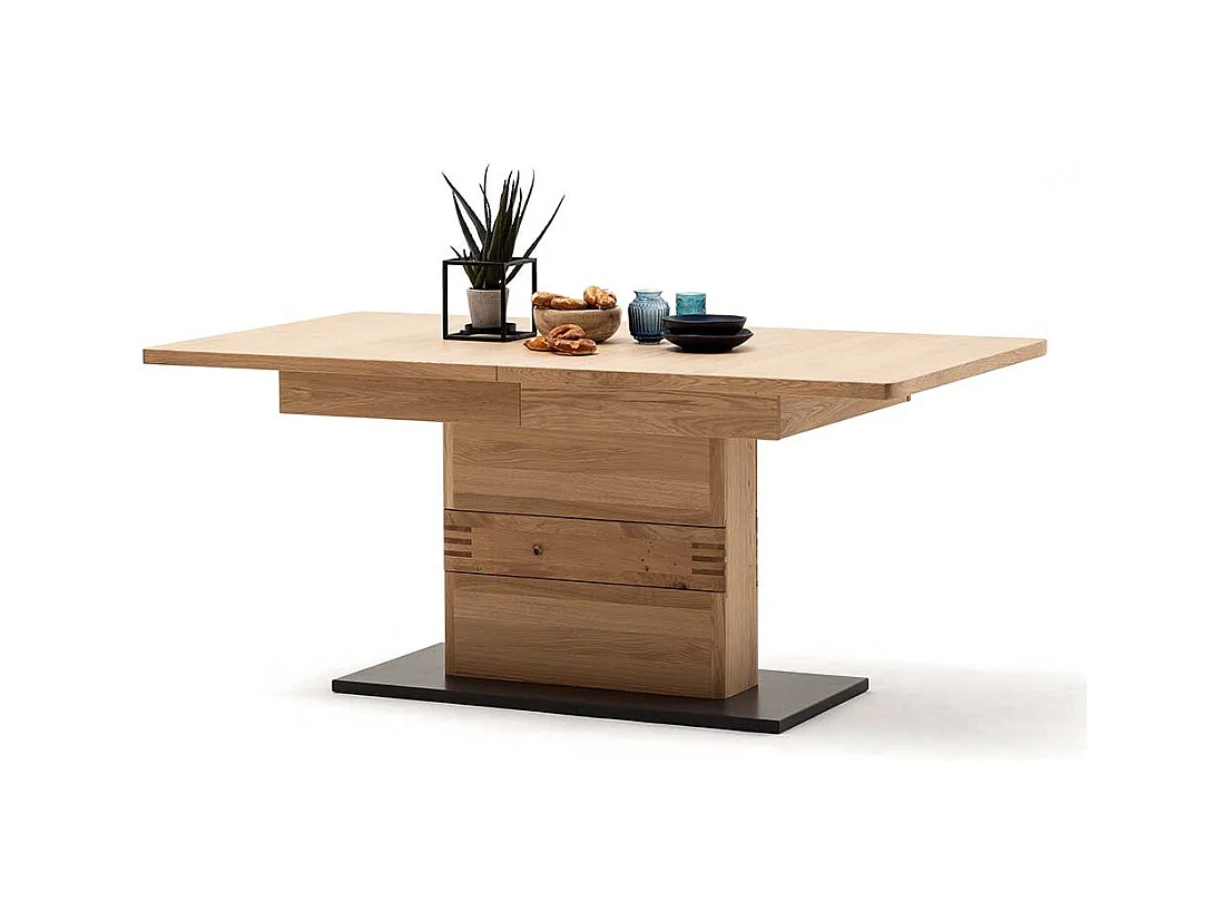 Säulen Esszimmertisch in Eiche Bianco und Anthrazit Mittelauszug