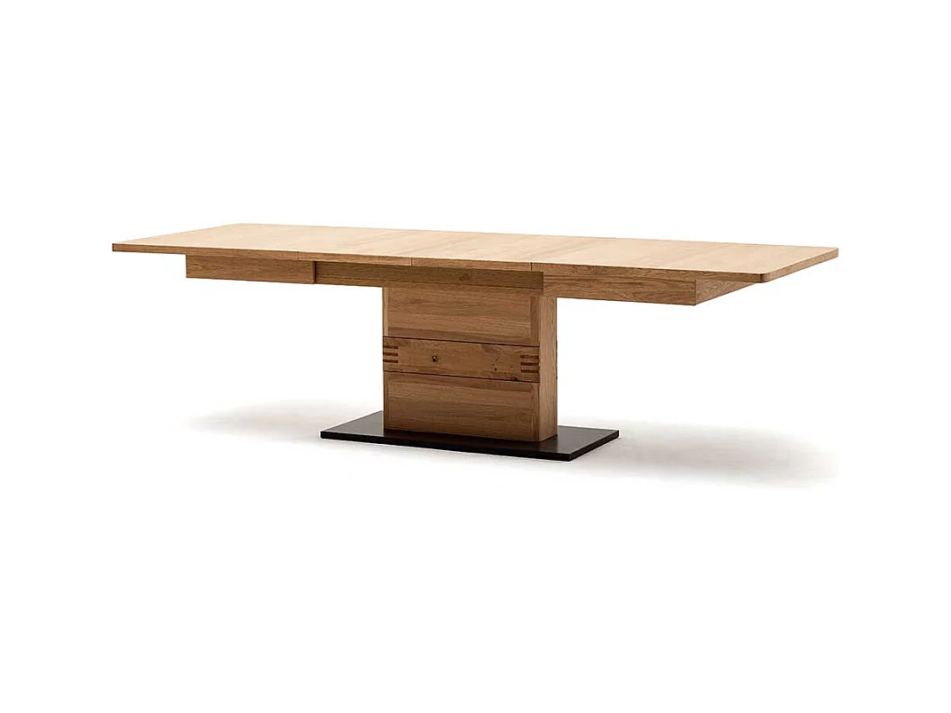 Säulen Esszimmertisch in Eiche Bianco und Anthrazit Mittelauszug