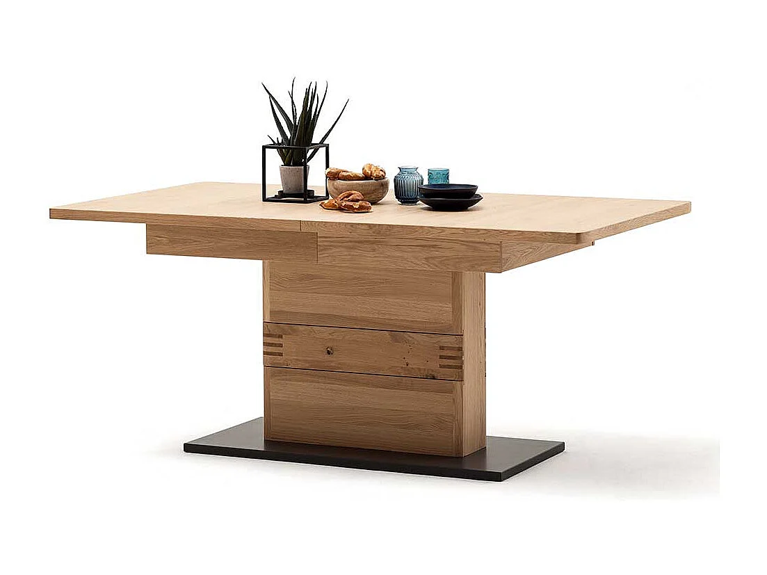 Säulen Esszimmertisch in Eiche Bianco und Anthrazit Mittelauszug