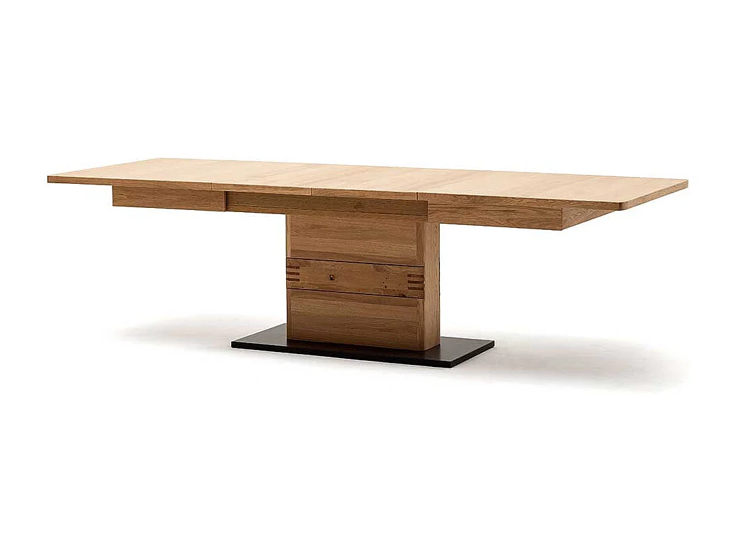 Säulen Esszimmertisch in Eiche Bianco und Anthrazit Mittelauszug