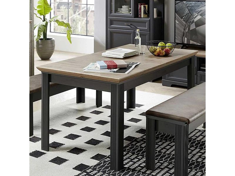 Ausziehtisch im Landhausstil Dunkelgrau und Eichefarben