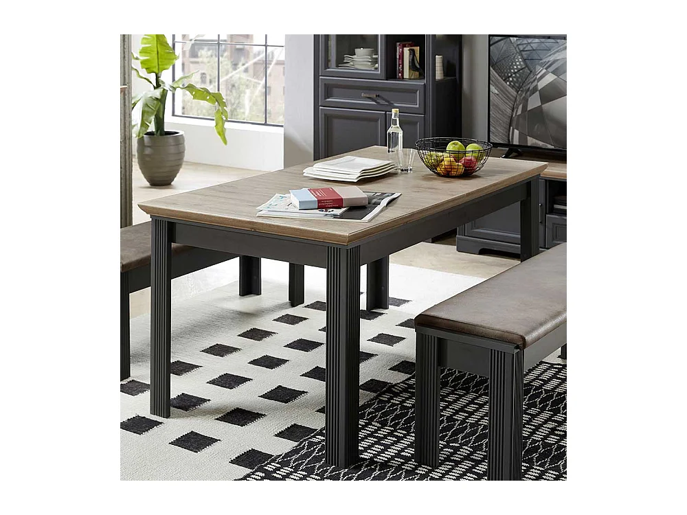 Ausziehtisch im Landhausstil Dunkelgrau und Eichefarben