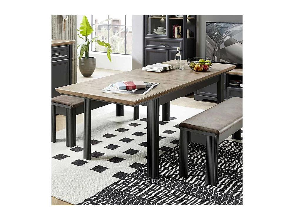 Ausziehtisch im Landhausstil Dunkelgrau und Eichefarben