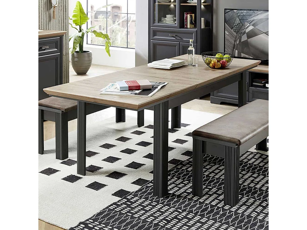 Ausziehtisch im Landhausstil Dunkelgrau und Eichefarben