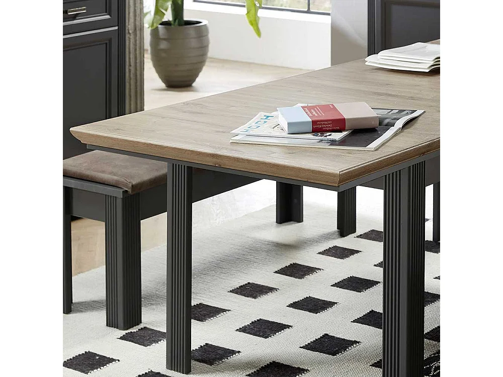 Ausziehtisch im Landhausstil Dunkelgrau und Eichefarben