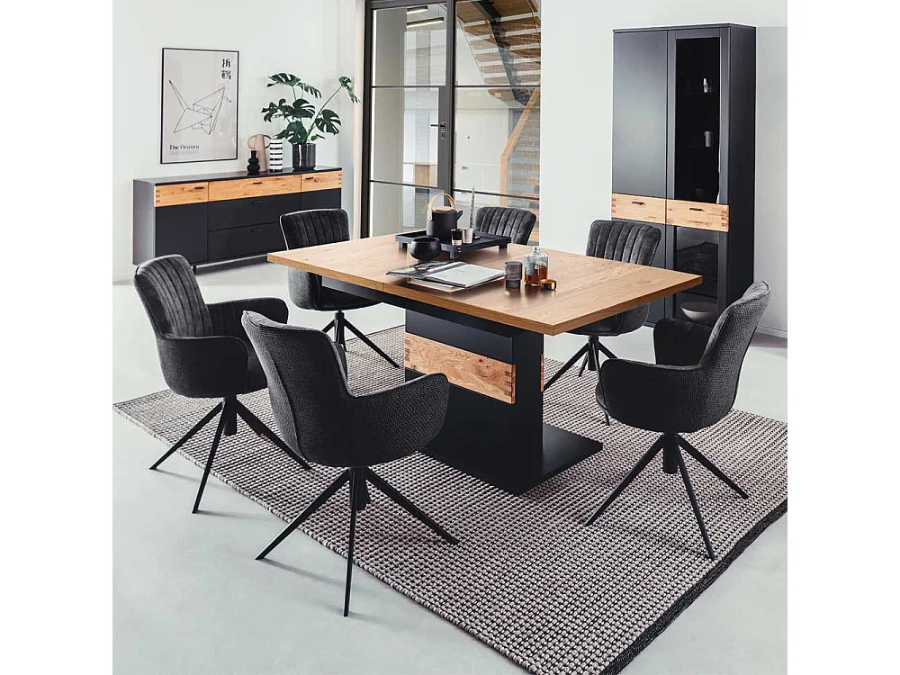 Tisch Esszimmer verlängerbar in Wildeichefarben Schwarzgrau