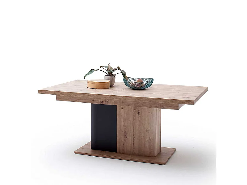 Säulentisch in Eichefarben und Anthrazit Mittelauszug