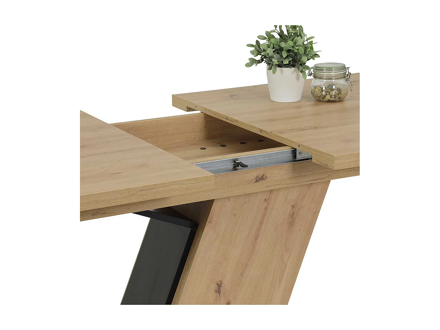 Tisch Esszimmer in Wildeichefarben und Schwarz melaminbeschichtet