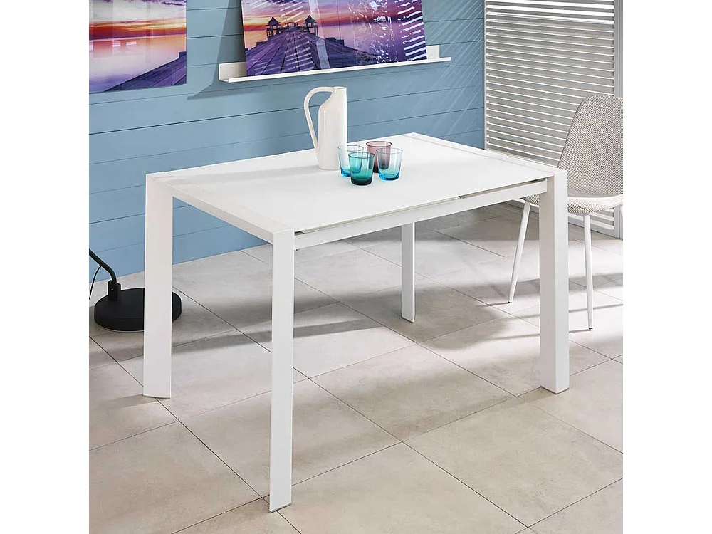 Esszimmertisch in Weiß Sicherheitsglas verlängerbar