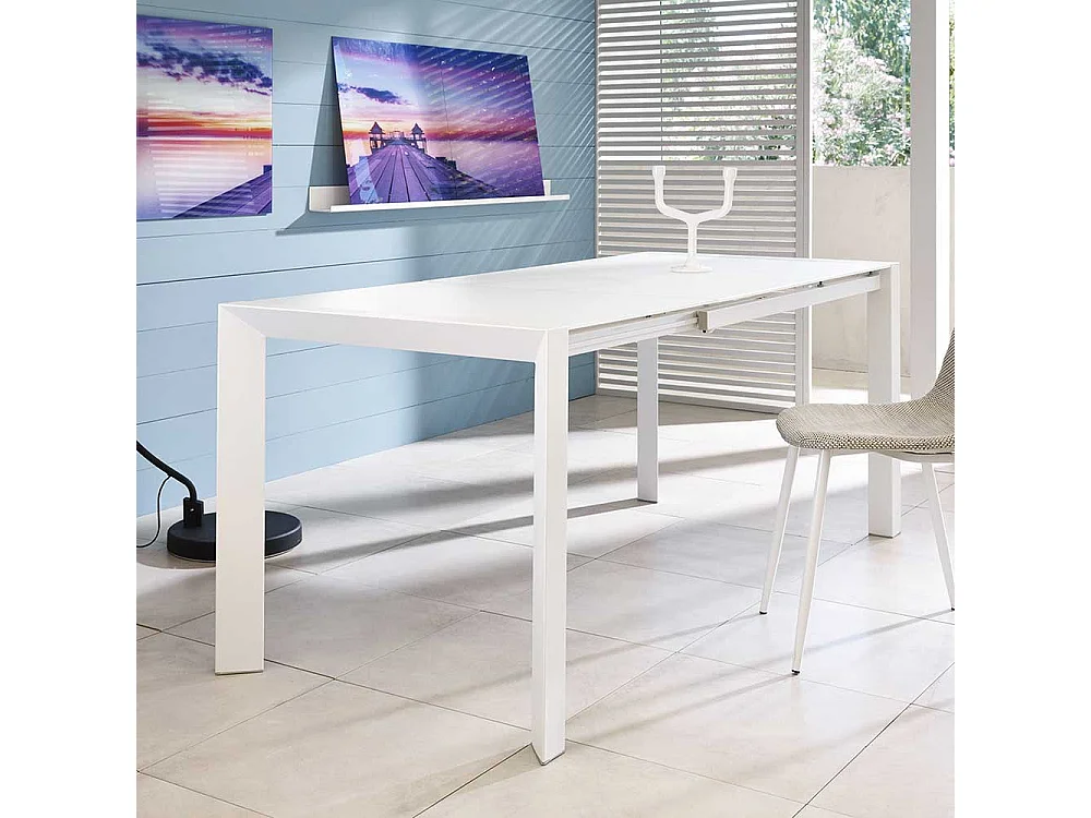 Esszimmertisch in Weiß Sicherheitsglas verlängerbar