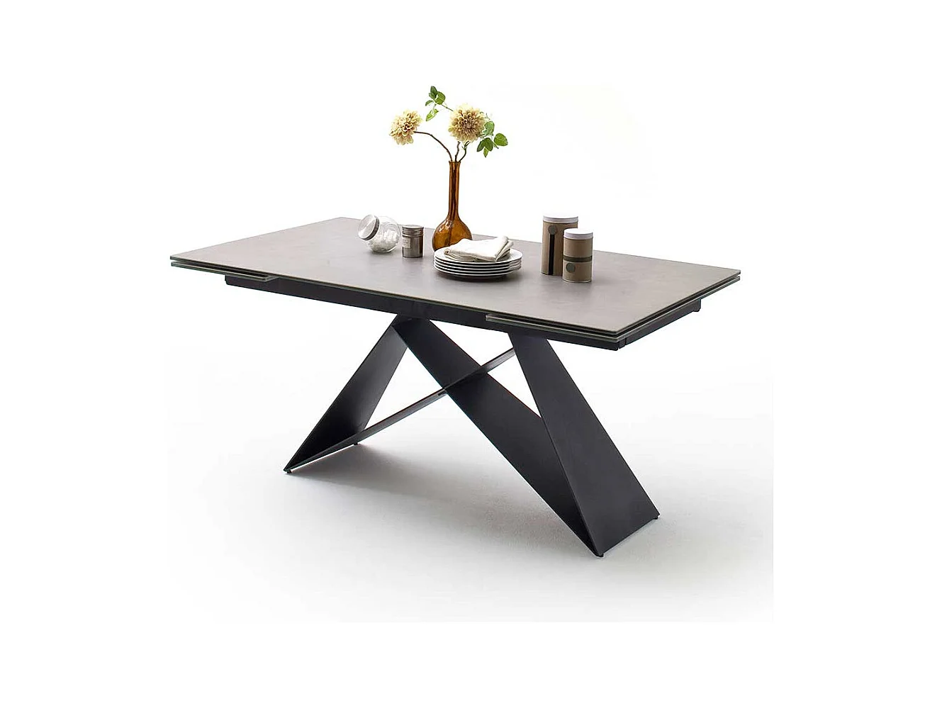 Ausziehtisch in hell Grau und Schwarz Wangengestell