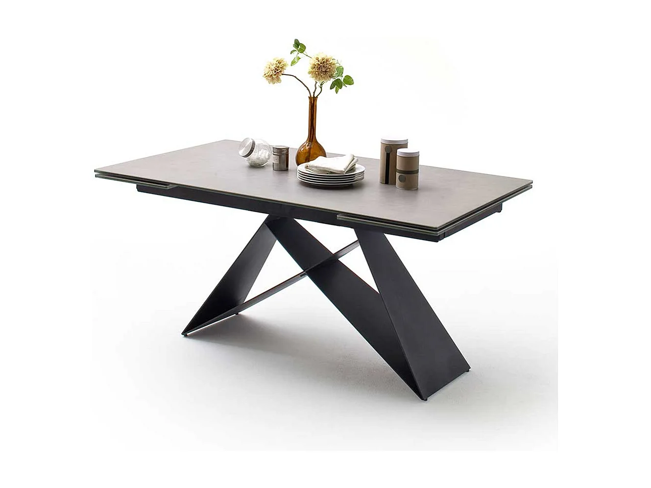 Ausziehtisch in hell Grau und Schwarz Wangengestell