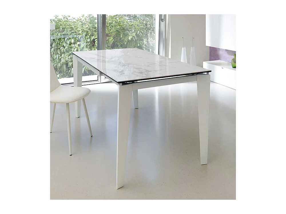 Esszimmertisch in Weiß Marmor Optik Glas Metall