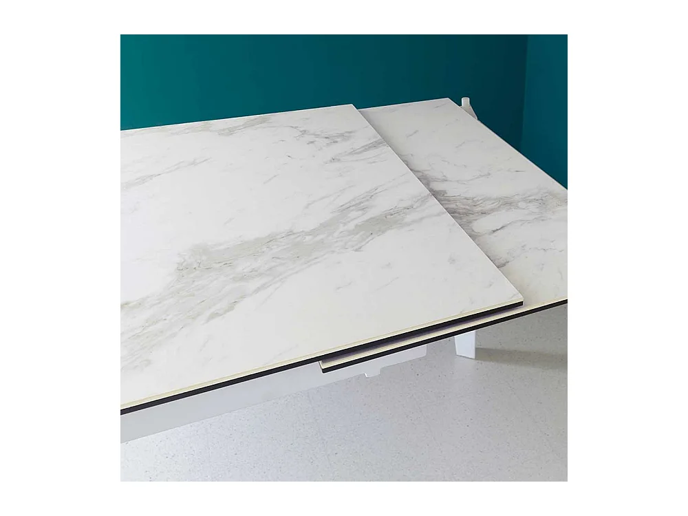 Esszimmertisch in Weiß Marmor Optik Glas Metall